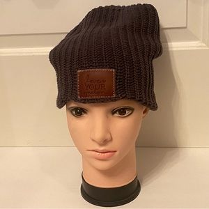 LOVE YOUR MELON HAT BEANIE GRAY COTTON ONE SIZE OS ACCESSORY BROWN PATCH